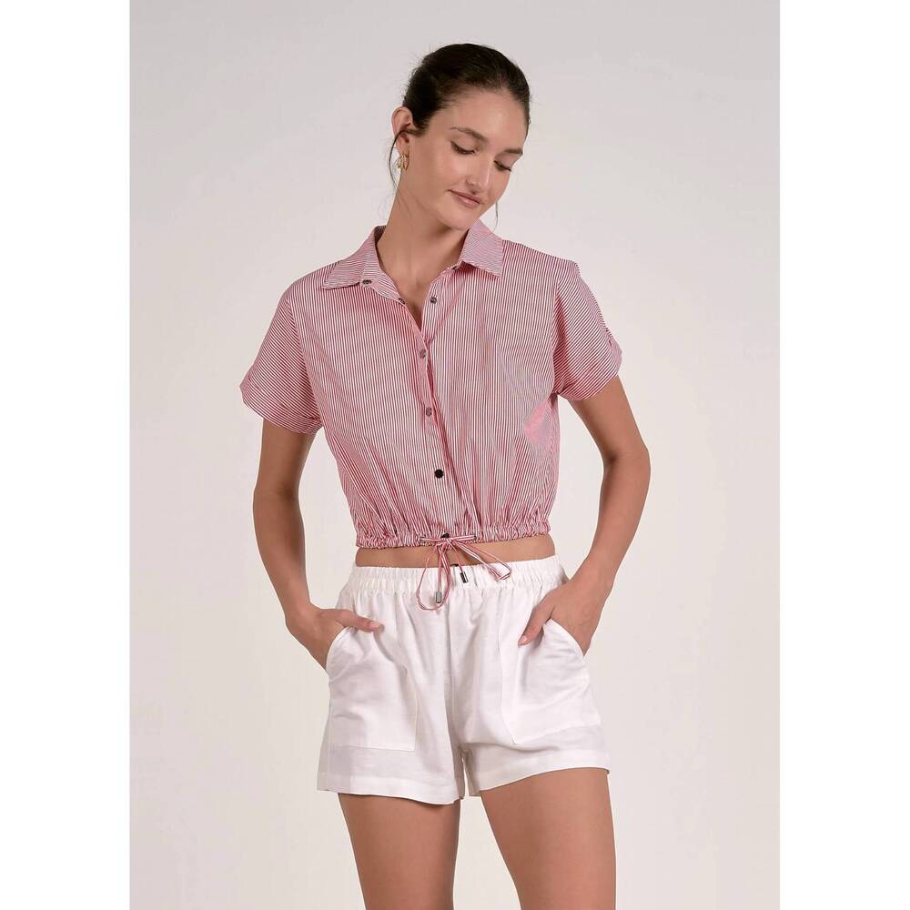 NEW ELAN maren striped button snap top in red stripe